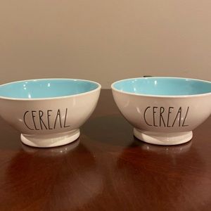 Two Rae Dunn "Cereal" Bowls Blue Inside